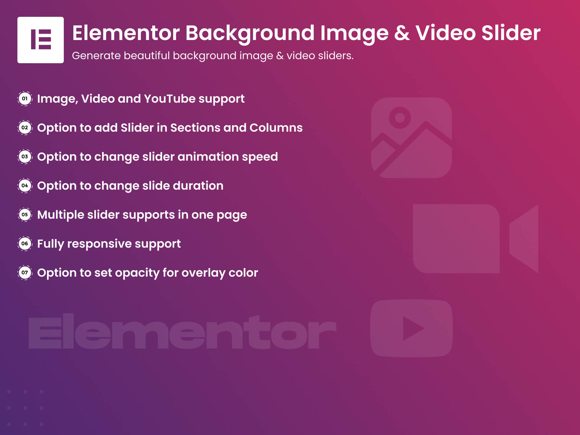 Elementor Background Image & Video Slider
